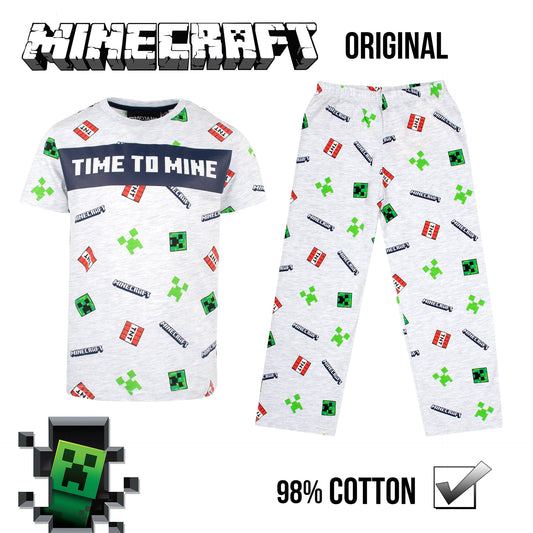 Minecraft Pyjamas - Short Sleeve - 'Time to Mine' grey