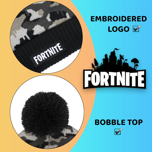 Beanie and Scarf Set – Fortnite Set – Grey Camo