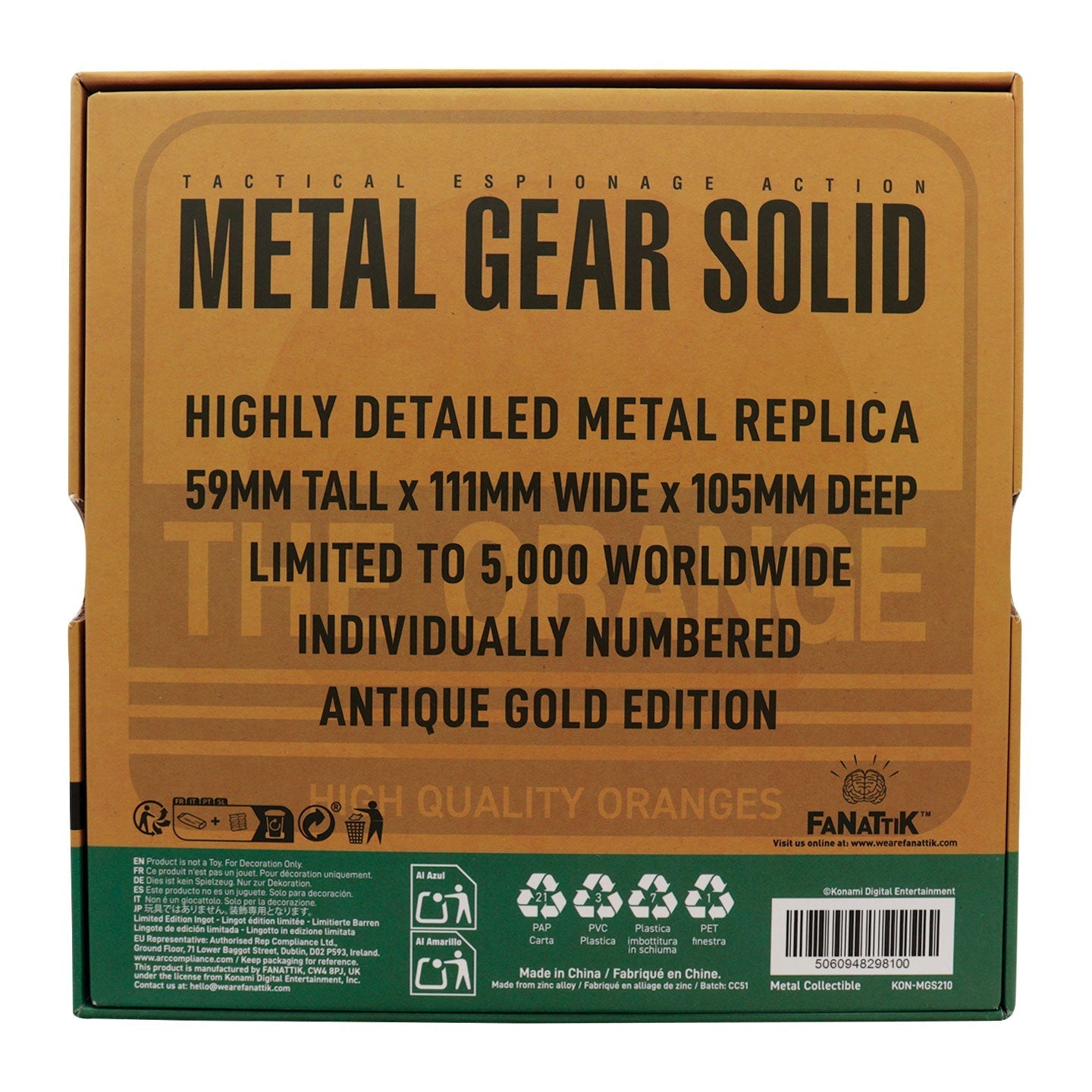 Réplique collector Metal Gear Solid - 2 Antique Gold Plated Cardboard Box