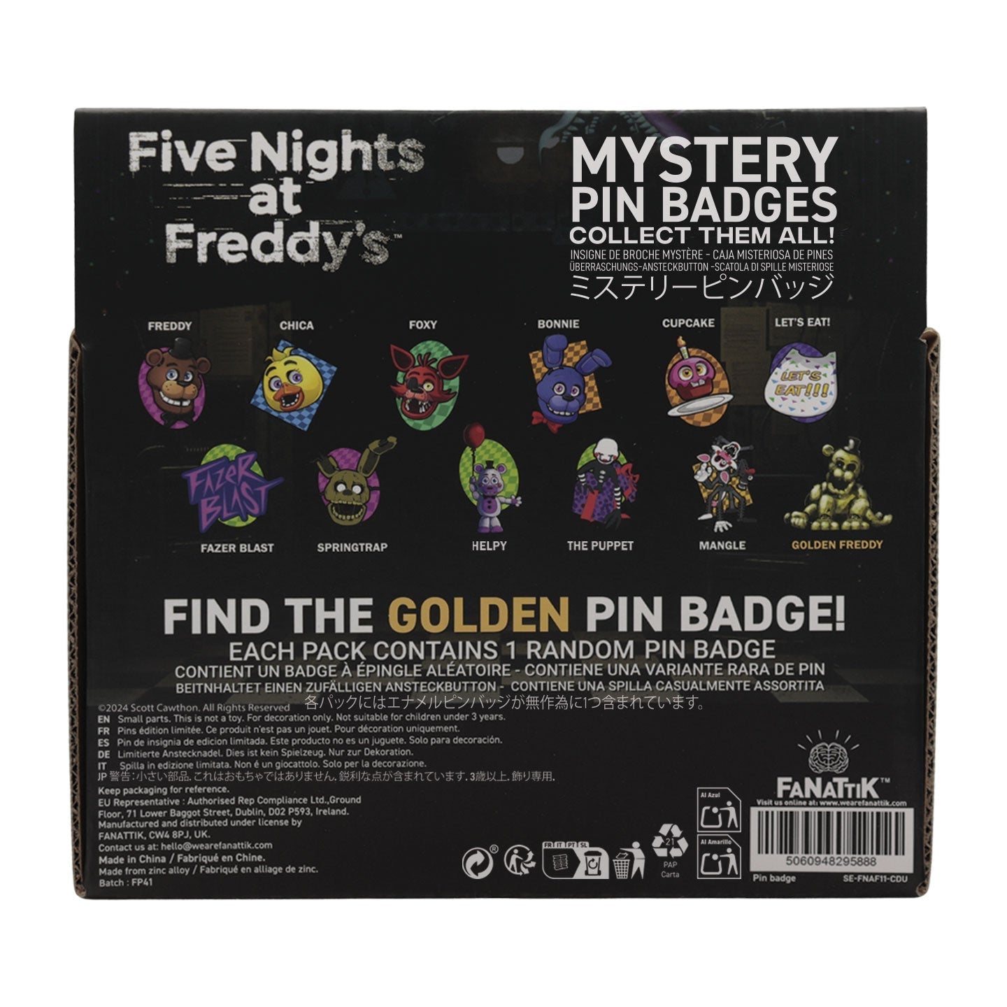 Display de 12 blind boxes Five Nights at Freddy’s - pin’s mystère - présentoir arrière