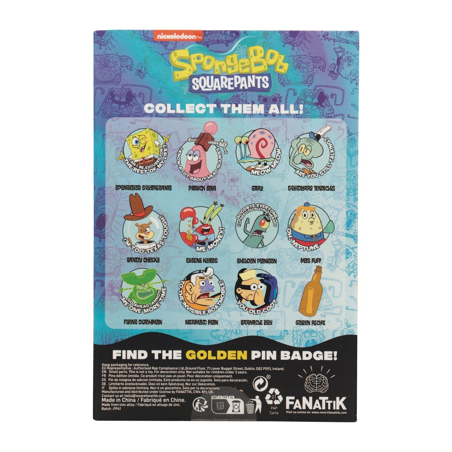 Display de 12 blind boxes Bob l’éponge - pin’s mystère - blind box arrière