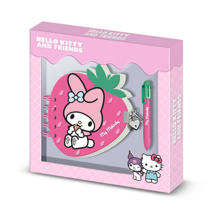Coffret Journal + Stylo 6 Couleurs Hello Kitty « My Melody Strawberry »