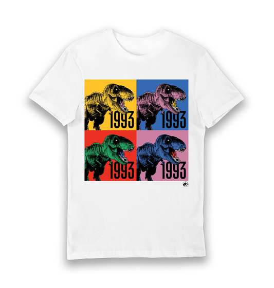 Adult Jurassic Park T-Rex collage 1993 T-shirt