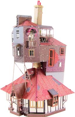 MetalEarth: HARRY POTTER / THE BURROW coloré 7.37x4.8x10cm, maquette 3D en métal avec 2 feuilles colorées, sur carte 12x17cm, 14+