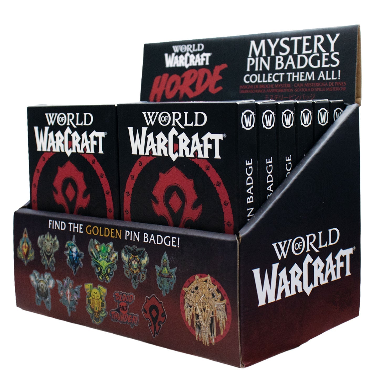 Display de 12 blind boxes World of Warcraft Horde - pin’s mystère - présentoir angle