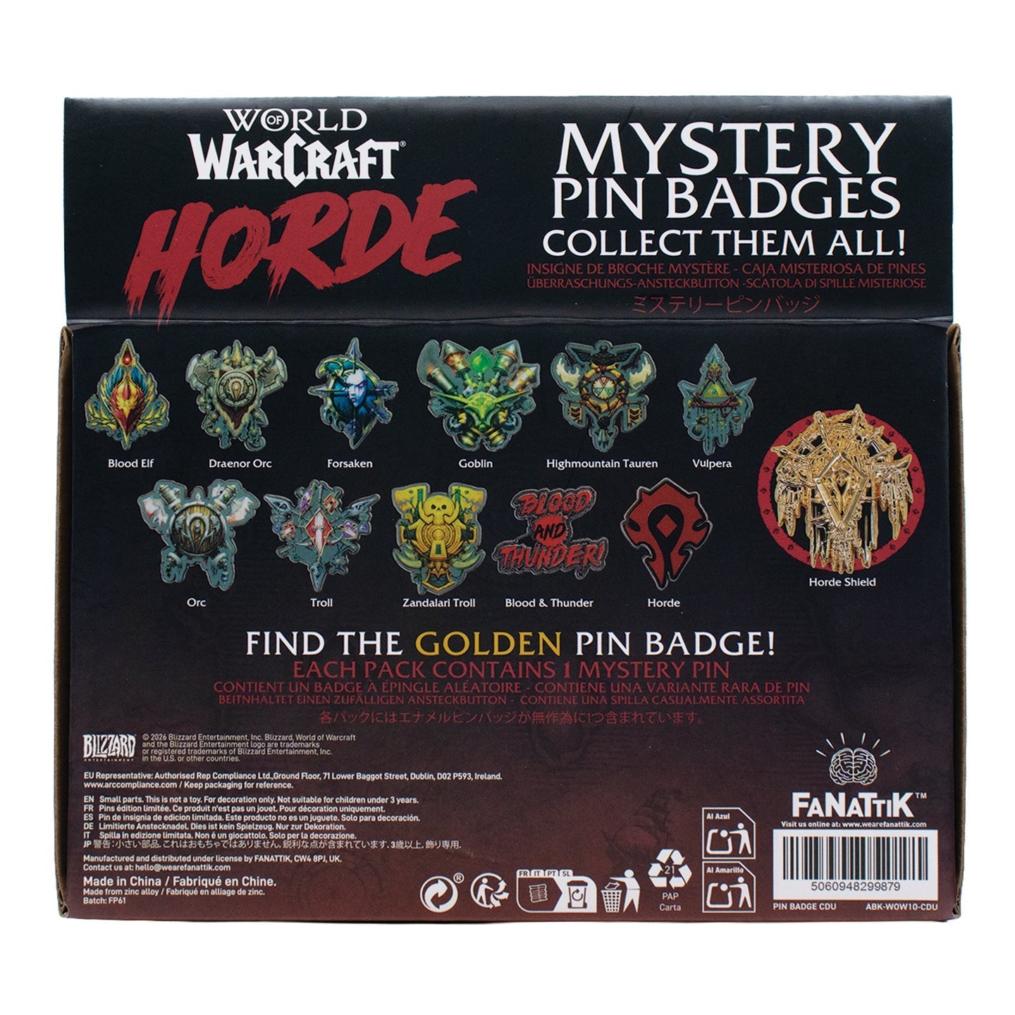 Display de 12 blind boxes World of Warcraft Horde - pin’s mystère - présentoir arrière