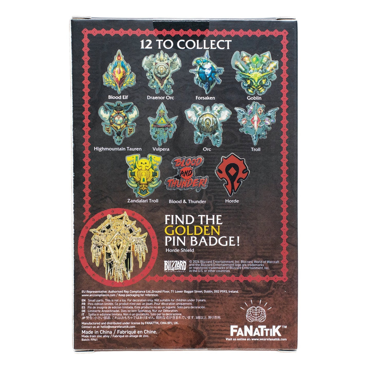 Display de 12 blind boxes World of Warcraft Horde - pin’s mystère - blind box arrière