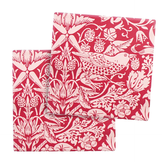 Set of 2 William Morris ceramic coasters - ACS Raspb