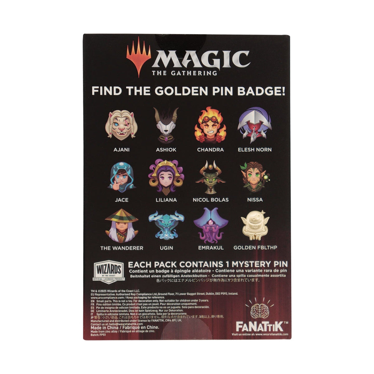 Display de 12 blind boxes Magic: The Gathering - pin’s mystère - packaging arrière