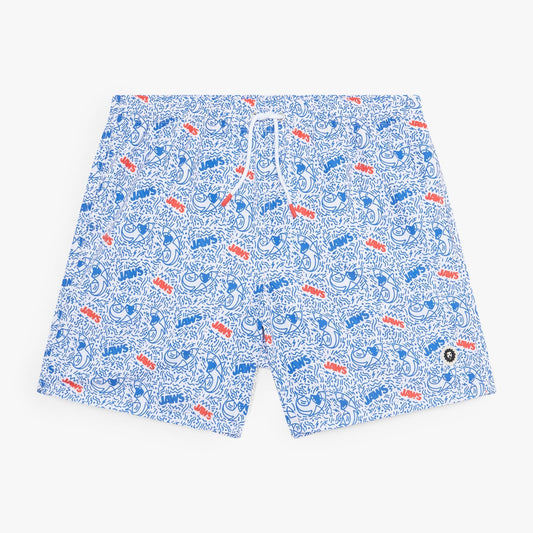 Jaws Swim Shorts - White Blue