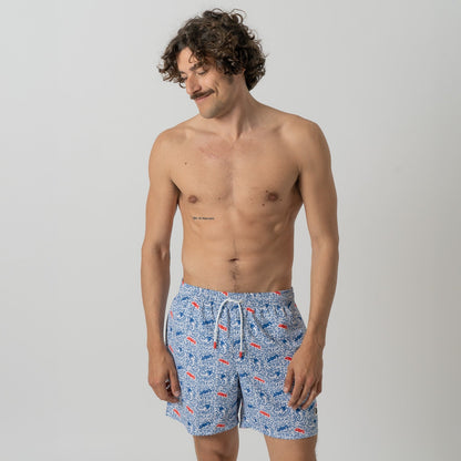 Jaws Swim Shorts - White Blue