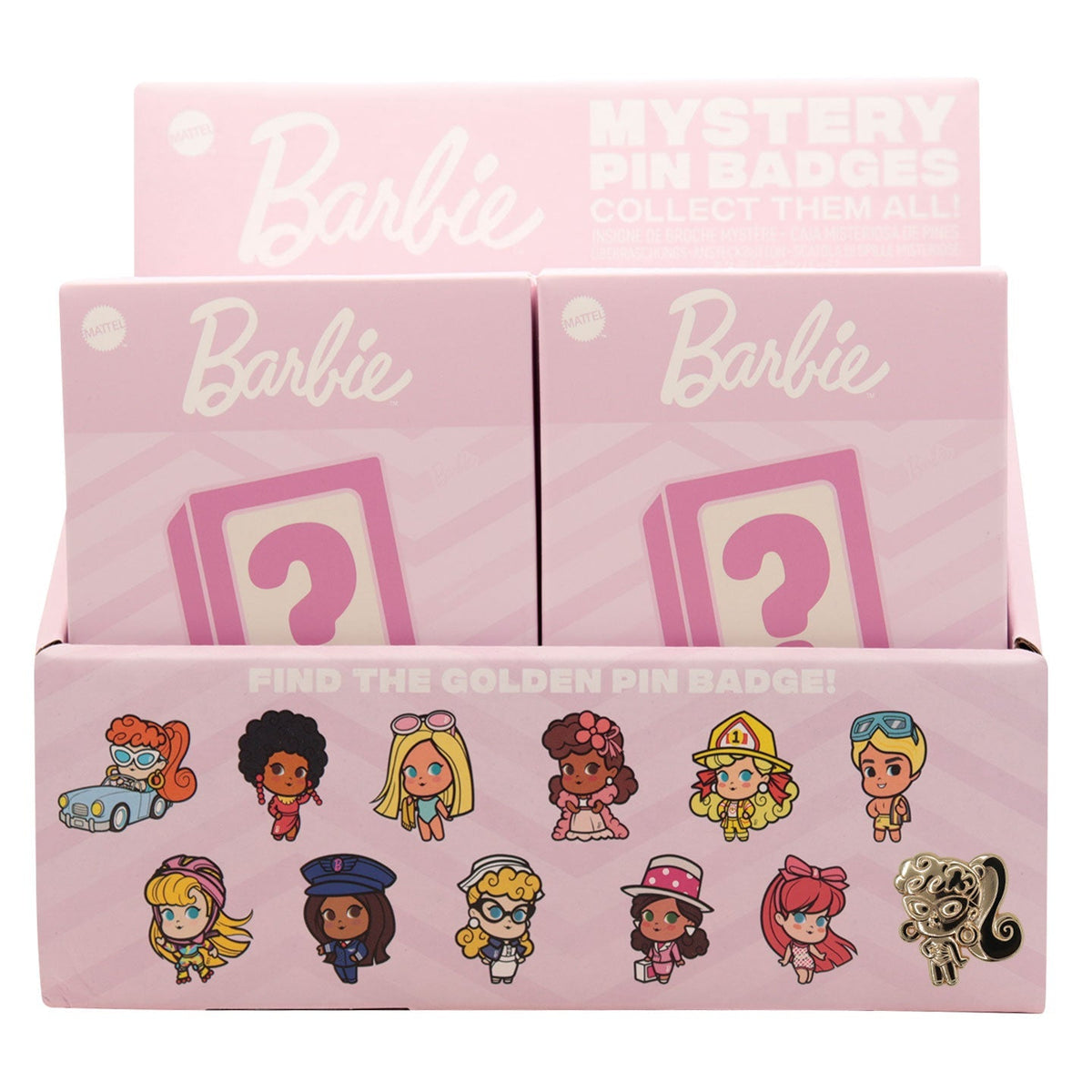 Display de 12 blind boxes Barbie - pin’s mystère - présentoir avant