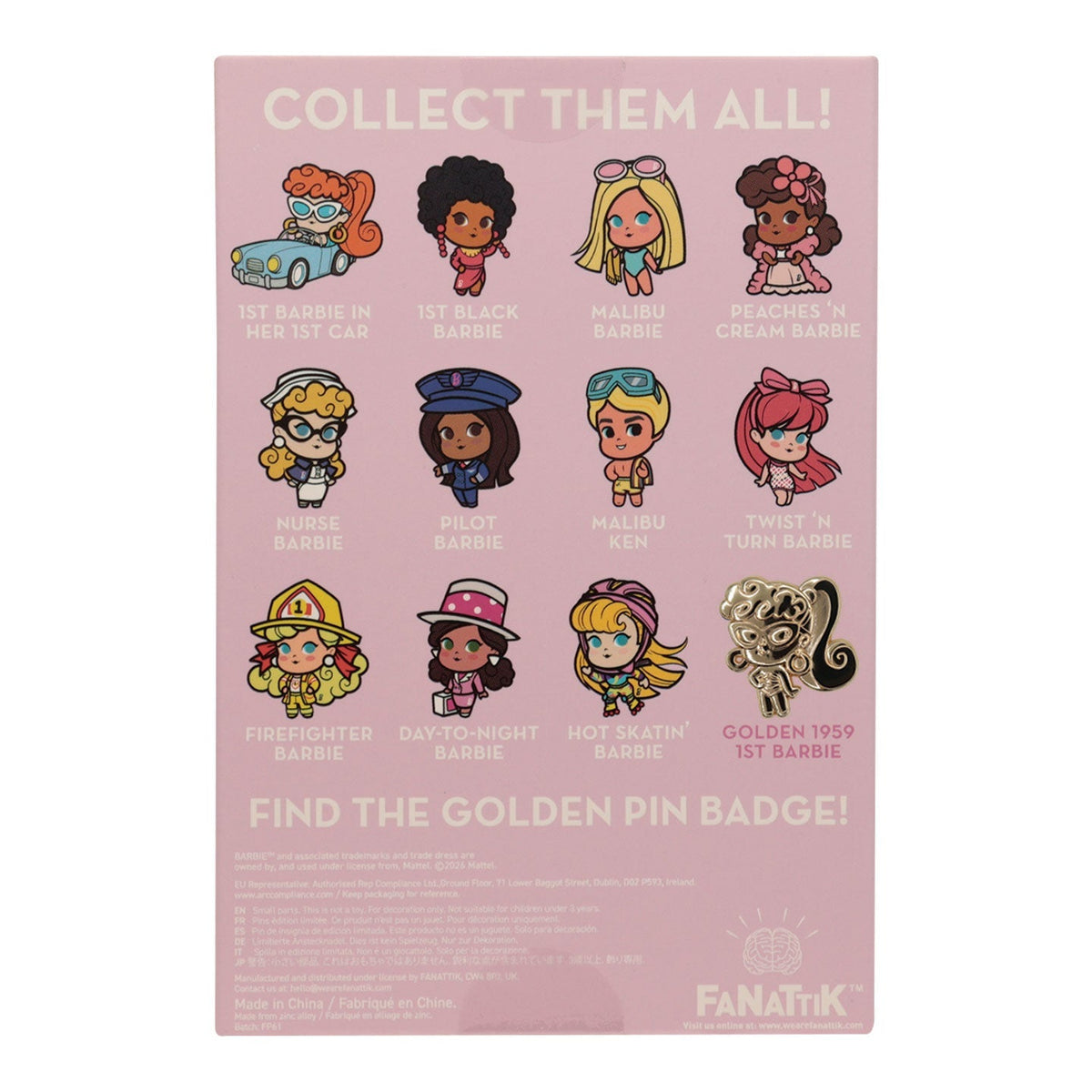 Display de 12 blind boxes Barbie - pin’s mystère - blind box arrière