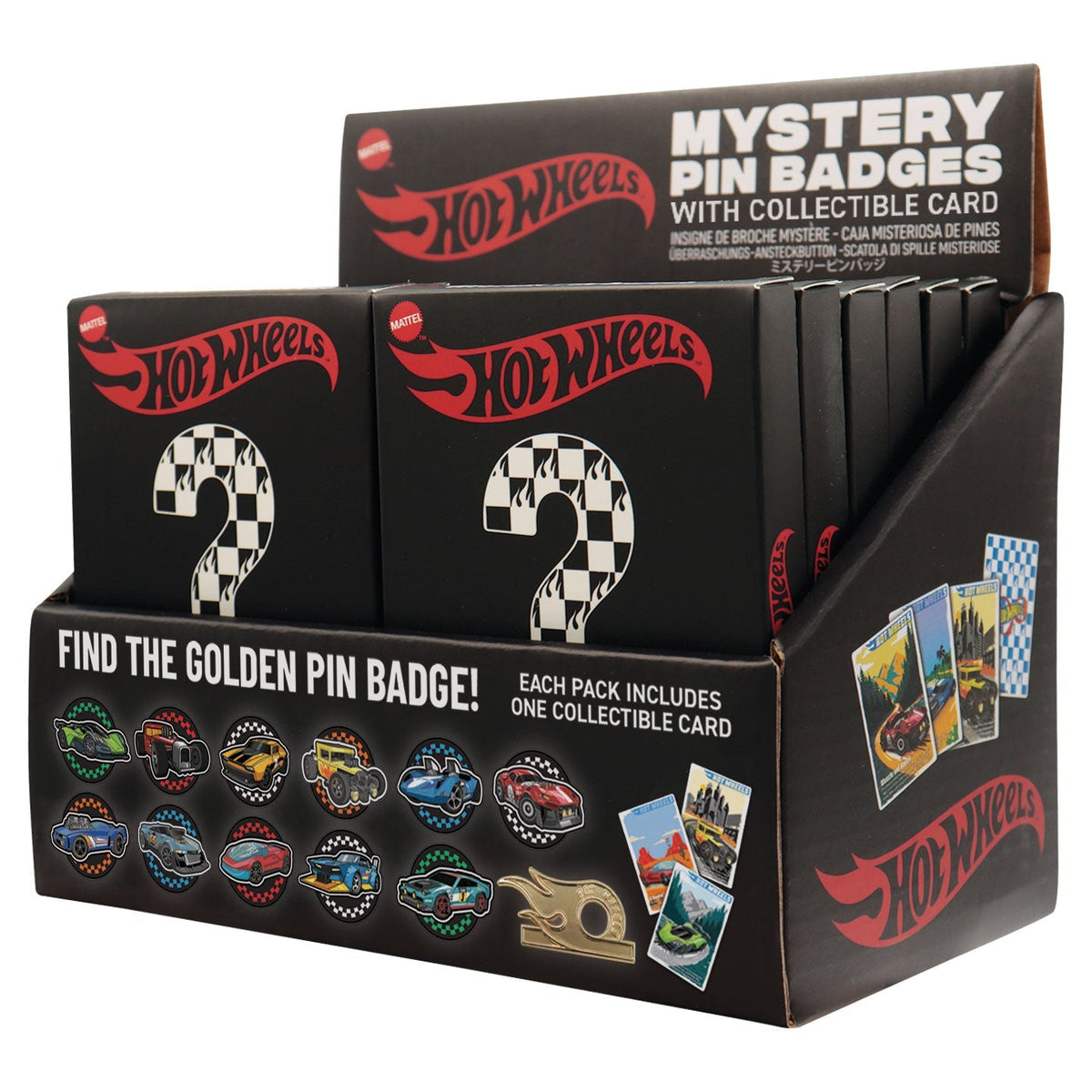 Display de 12 blind boxes Hot Wheels - pin’s mystère - présentoir angle