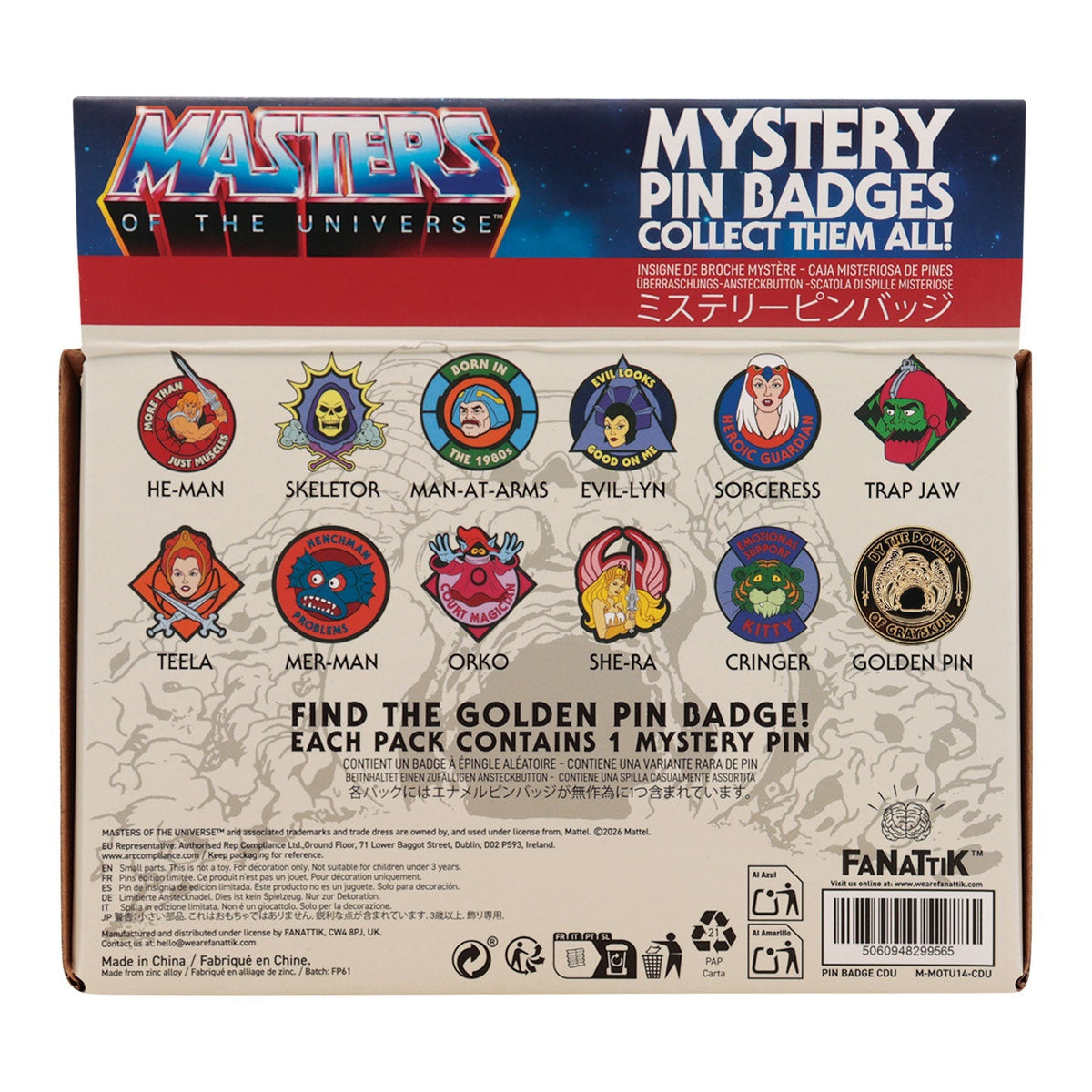 Display de 12 blind boxes Masters of the Universe - pin’s mystère - présentoir arrière