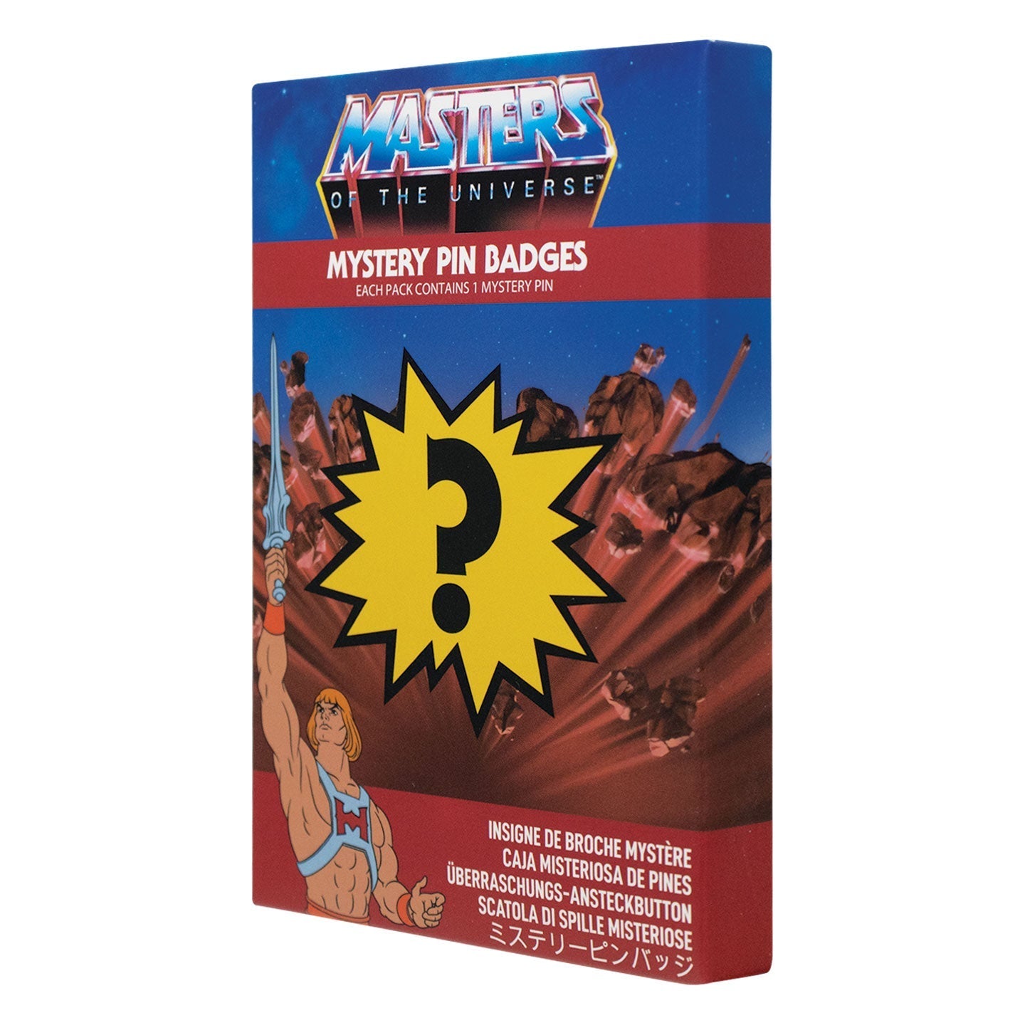 Display de 12 blind boxes Masters of the Universe - pin’s mystère - blind box angle