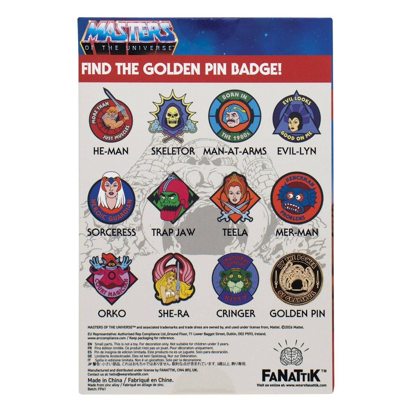 Display de 12 blind boxes Masters of the Universe - pin’s mystère - blind box arrière
