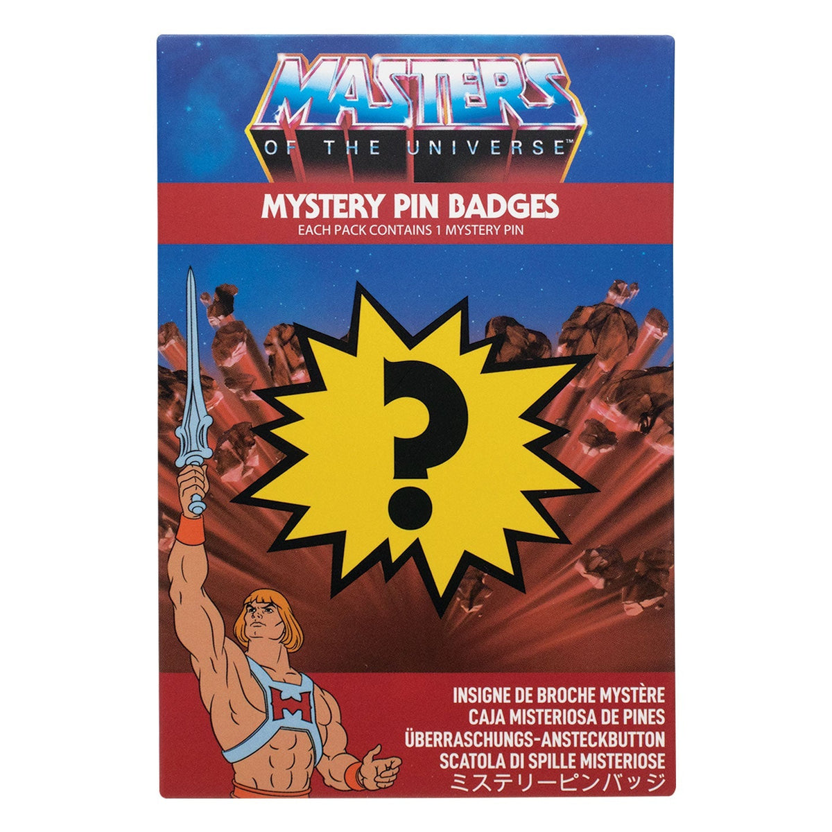 Display de 12 blind boxes Masters of the Universe - pin’s mystère - blind box avant