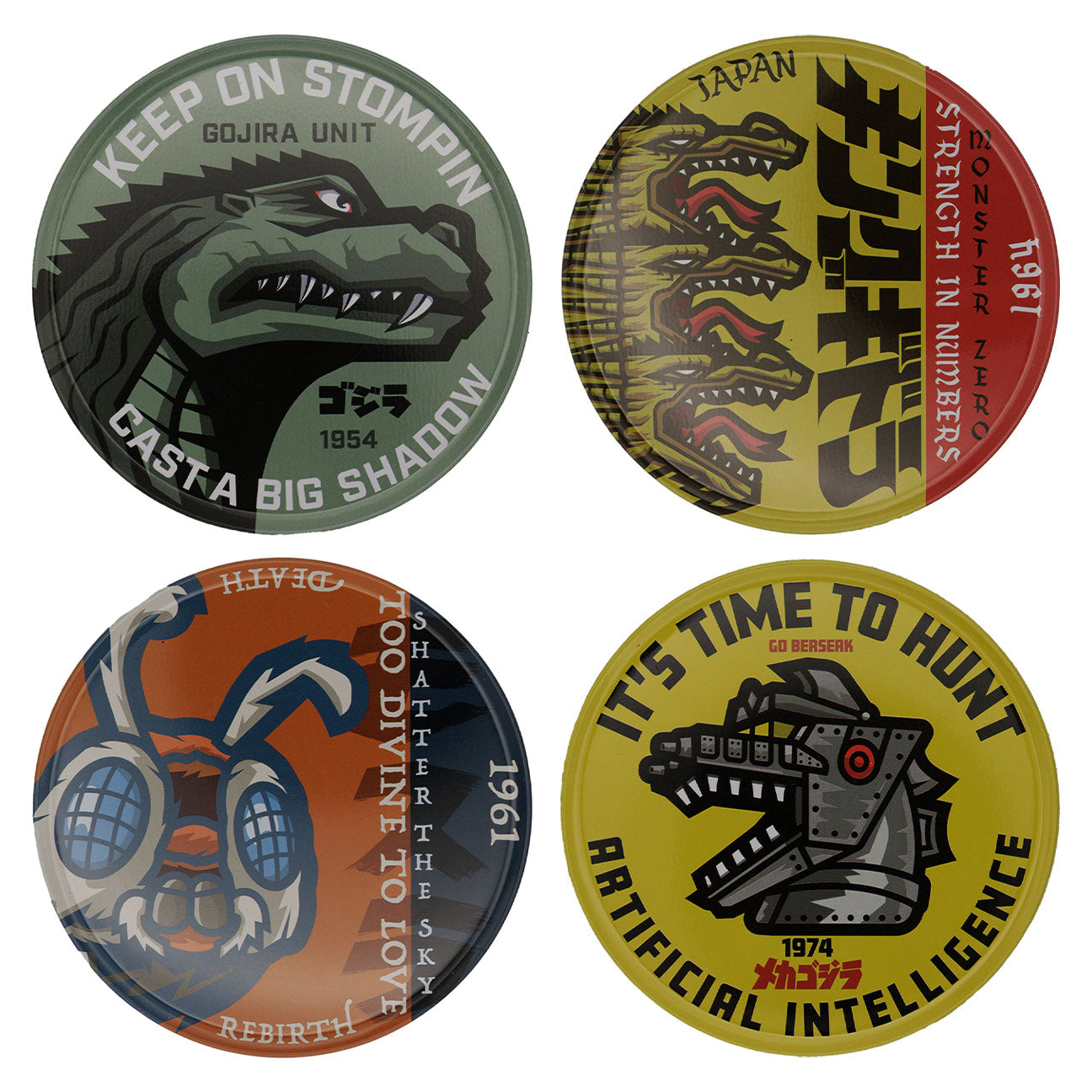 Set de 4 sous-verres métal imprimés Godzilla
