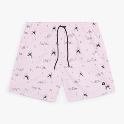 Shark and Swimmer Swim Shorts - Pink