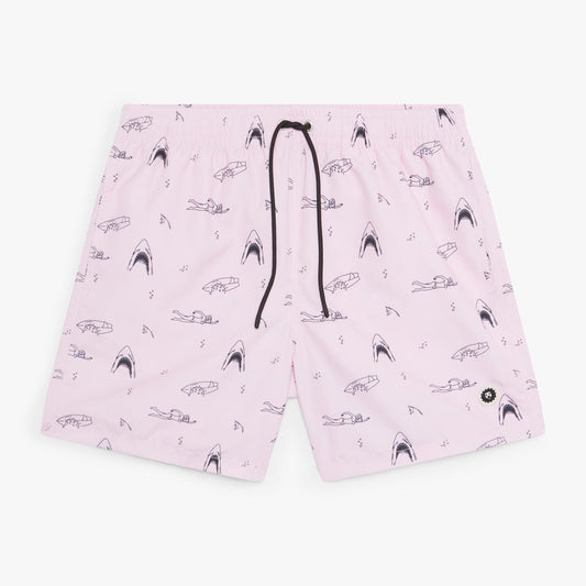 Shark and Swimmer Swim Shorts - Pink