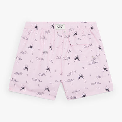 Shark and Swimmer Swim Shorts - Pink