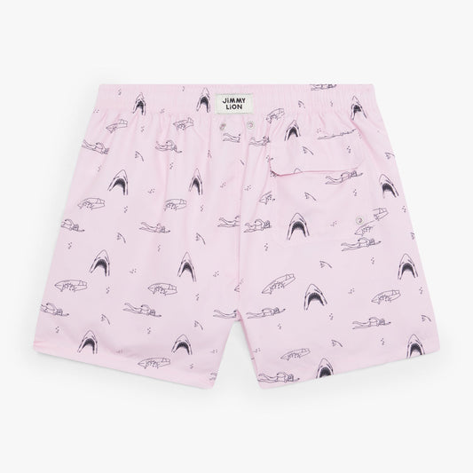 Shark and Swimmer Swim Shorts - Pink