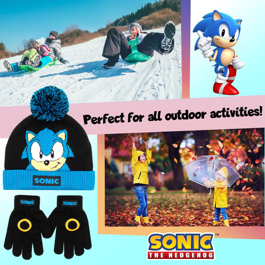 Sonic THE HEDGEHOG Winter Set for Boys - black Hat and Gloves Set