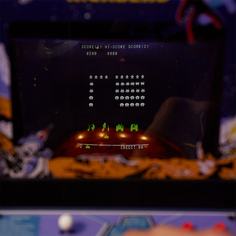 Space Invaders Quarter Size Arcade Cabinet + Münze.