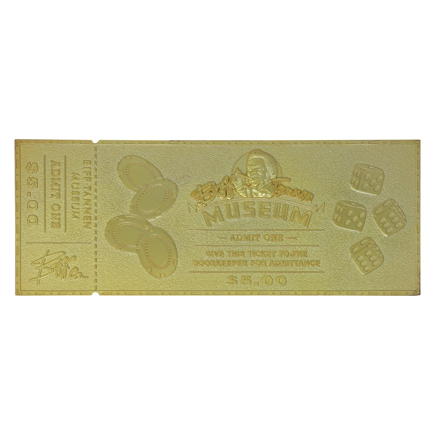 Objet collector Retour vers le Futur - 24K Gold Plated Biff Tannen Museum Entrance Ticket