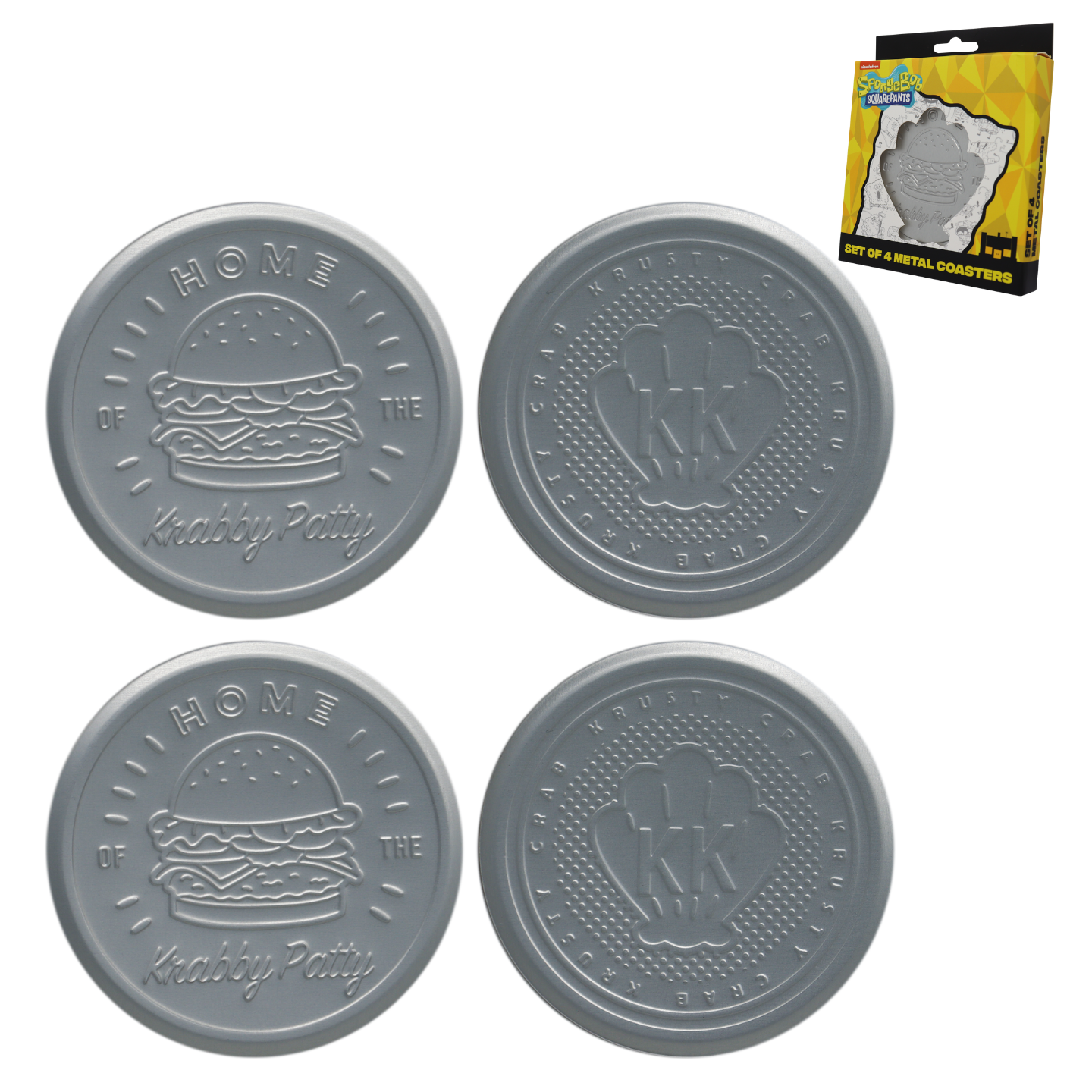 Set de 4 sous-verres métal embossés Bob l’éponge