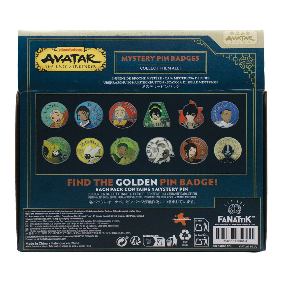 Display de 12 blind boxes Avatar : Le Dernier Maître de l’Air - pin’s mystère - présentoir arrière