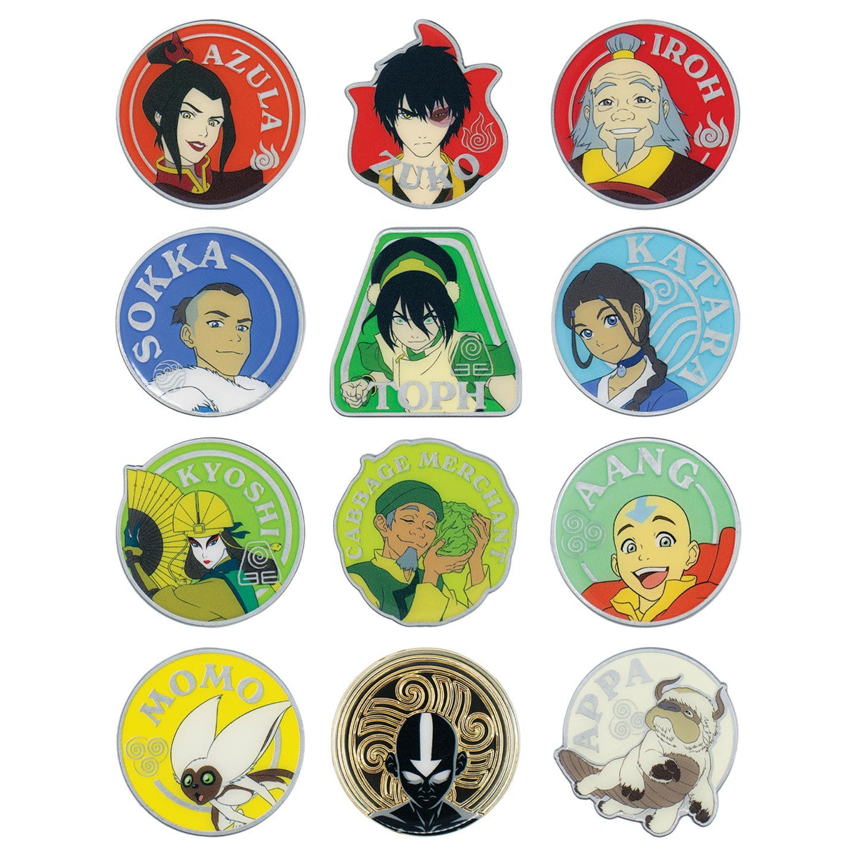 Display de 12 blind boxes Avatar : Le Dernier Maître de l’Air - pin’s mystère - ensemble des pin’s