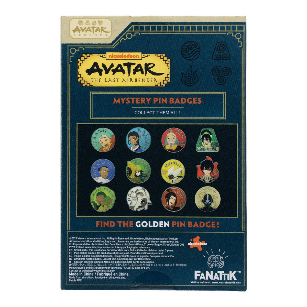 Display de 12 blind boxes Avatar : Le Dernier Maître de l’Air - pin’s mystère - blind box arrière