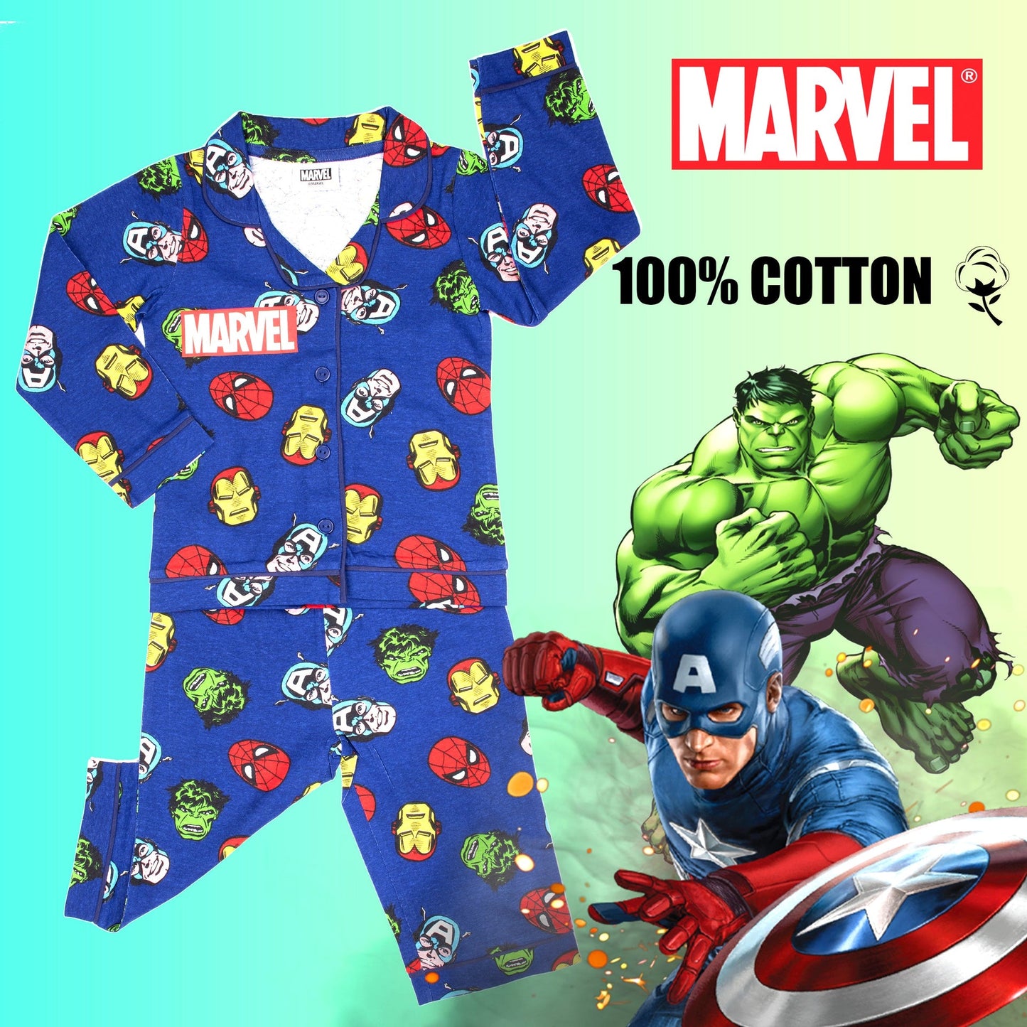 Marvel enfant Pyjama – bleu with Buttons