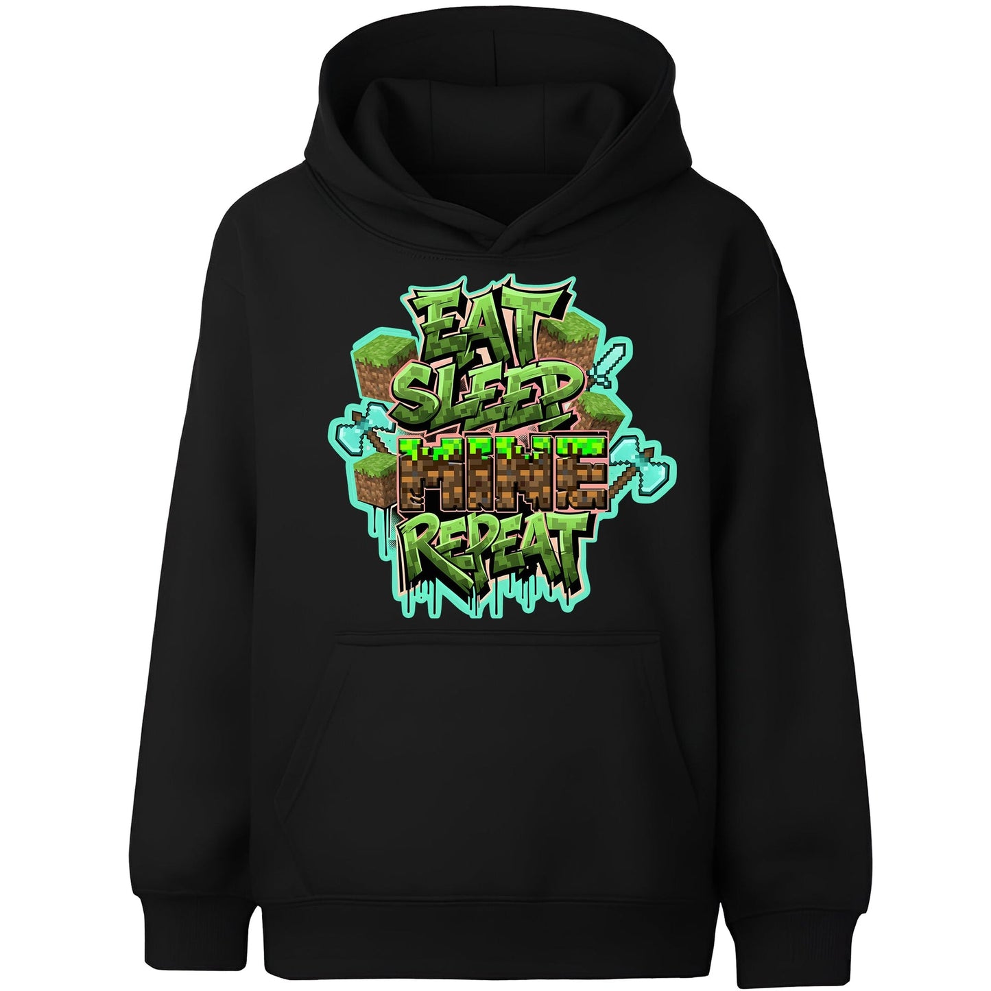 Sweat à capuche gymnastique – Fringoo gaming gris for Boys Cotton Rich Soft Hooded – Eat Minecraft noir