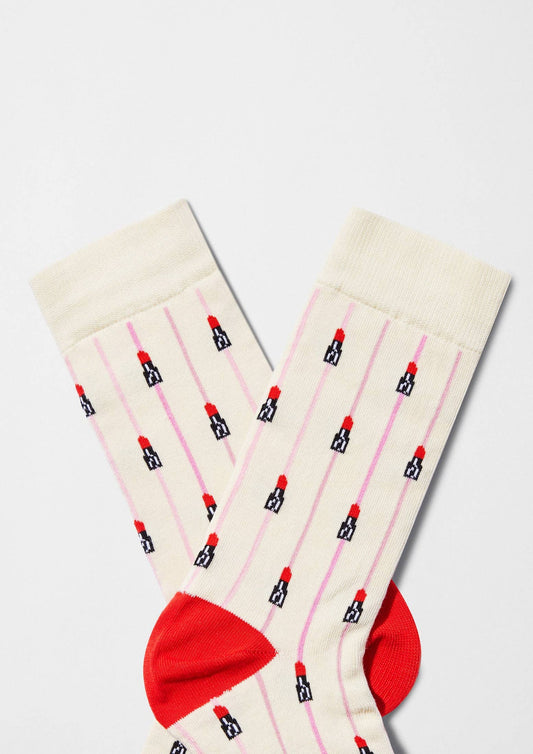 BeeEmilyInParis Socken Beige Lippenstift