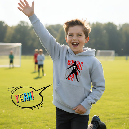 Sweat à capuche football – Fringoo gaming gris for Boys Cotton Rich Soft Hooded – Cristiano SIUUU gris