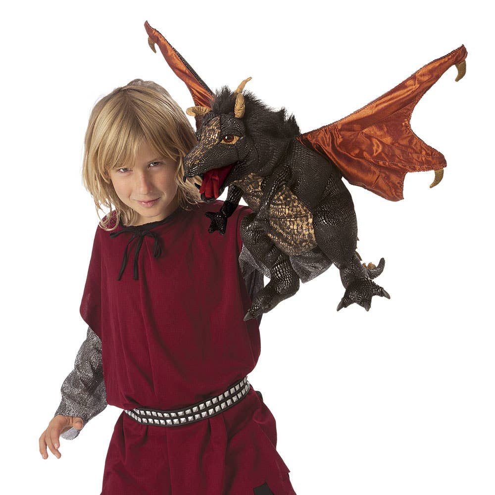 Marionnette à main Dragon noir 3069/ Dragon noir Folkmanis réaliste