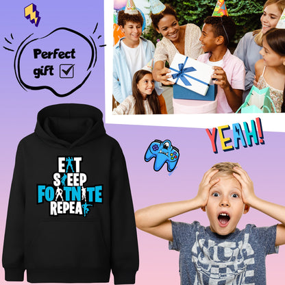 Sweat à capuche gymnastique – Fringoo gaming noir for Boys Cotton Rich Soft Hooded – Eat Fortnite noir