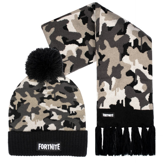 Beanie and Scarf Set – Fortnite Set – Grey Camo