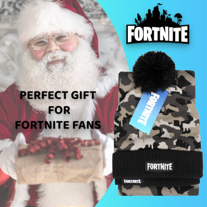Fortnite Hat & Scarf Set- Camo gris