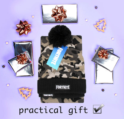 Fortnite Hat & Scarf Set- Camo gris