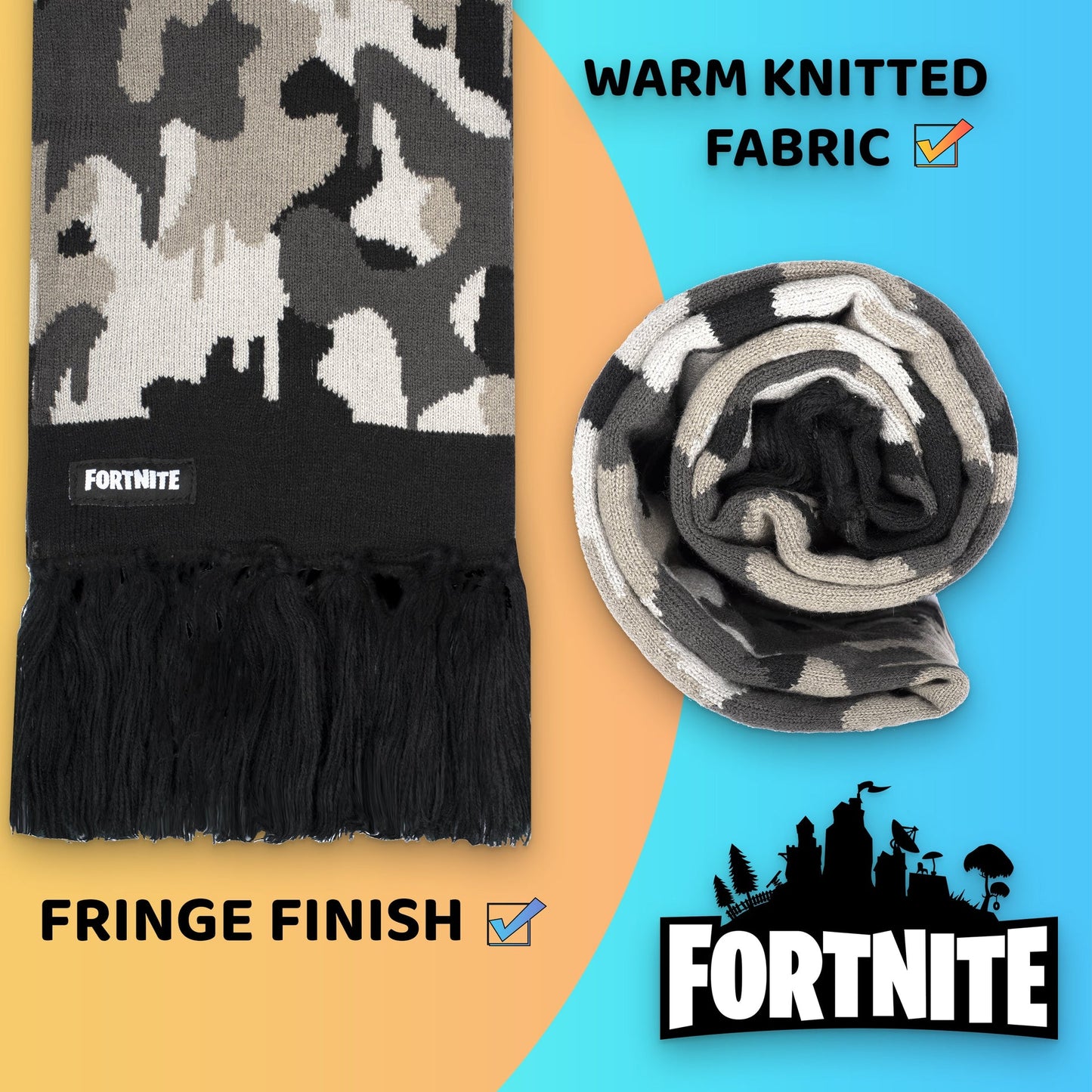 Fortnite Hat & Scarf Set- Camo gris