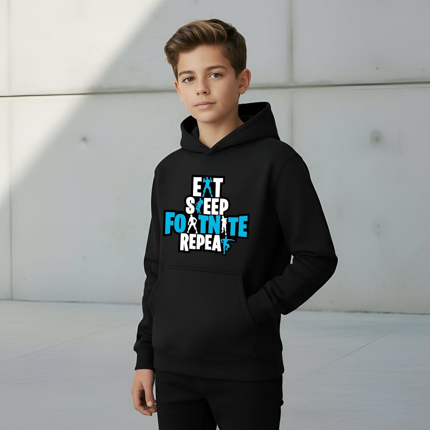 Sweat à capuche gymnastique – Fringoo gaming noir for Boys Cotton Rich Soft Hooded – Eat Fortnite noir