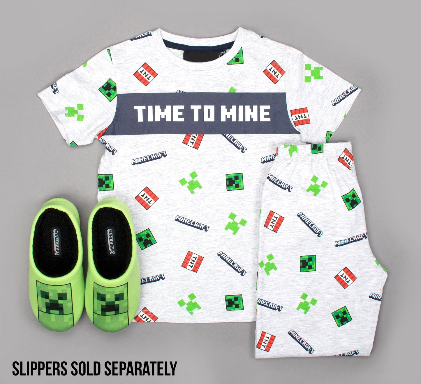 Minecraft Pyjama Short Sleeve – 'Time to Mine' gris