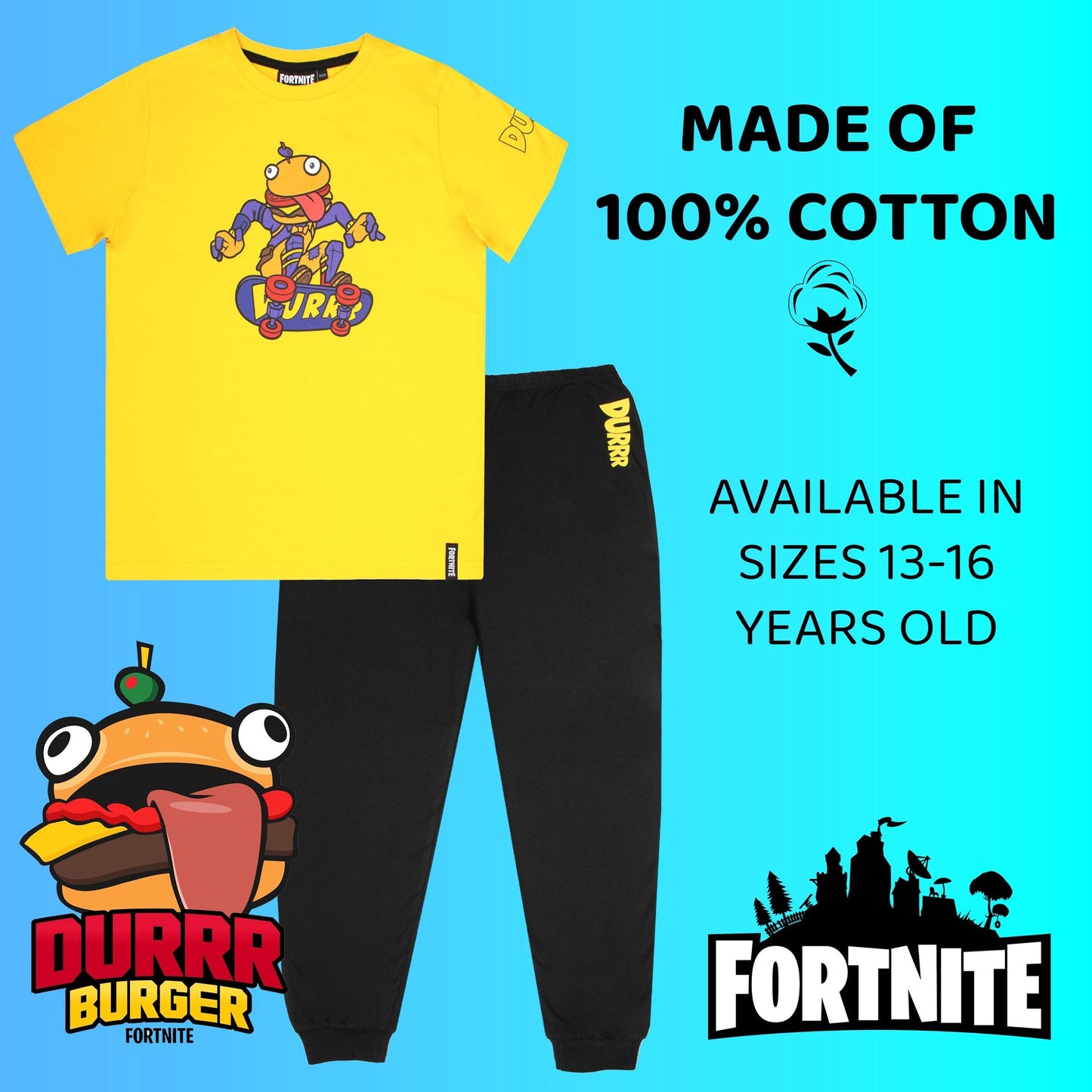 Fortnite Pyjamas with Durr Burger Beef Boss Motif