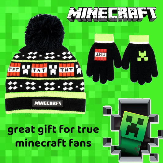 Minecraft Set Beanie and Gloves – black TNT