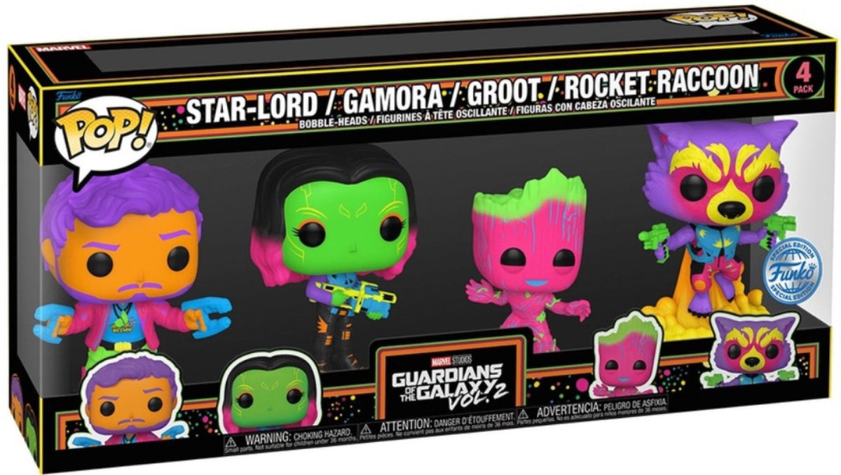 Funko Pop! Guardians of the Galaxy 4-pack BLKLT Guardians of the Galaxy Vol. 2 Black Light – le Comptoir du Geek Funko Pop! Guardians of the Galaxy 4-pack BLKLT Guardians of the Galaxy Vol. 2 Black Light – le Comptoir du Geek