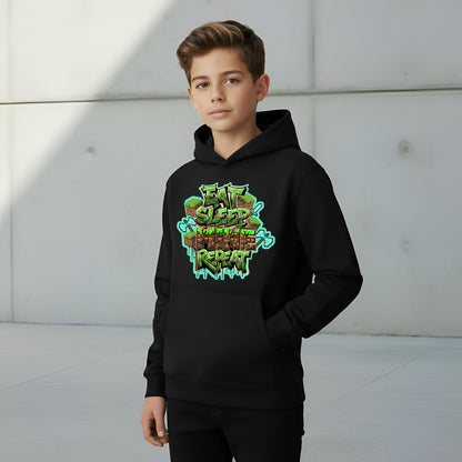 Sweat à capuche gymnastique – Fringoo gaming gris for Boys Cotton Rich Soft Hooded – Eat Minecraft noir